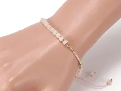 Bracelet fin - perles d' aventurine et quartz rose - taille ajustable