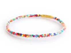 Bracelet jonc bouddhiste fantaisie - inclusion de perles de rocailles multicolores