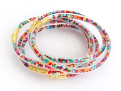Bracelet jonc bouddhiste fantaisie - inclusion de perles de rocailles multicolores
