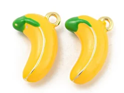 Breloque banane émaillée en laiton doré à l’or fin