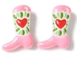 Breloque bottine rose en verre avec cœur rouge