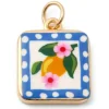 Breloque carrée citron fleuri imprimée - laiton doré