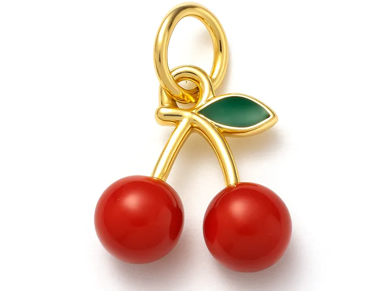 Breloque cerises émaillées en laiton plaqué or 18 K – Duo fruité pour créations DIY