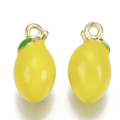 Breloque citron émaillée en laiton doré à l’or fin