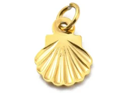 Breloque coquillage en acier inoxydable 304 plaqué or 14K avec anneau