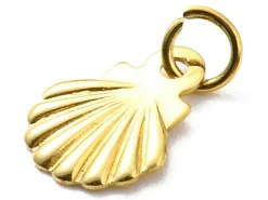Breloque coquillage en acier inoxydable 304 plaqué or 14K avec anneau