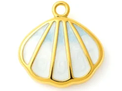 Breloque coquillage émaillé bleu clair en acier inoxydable 304 doré à l’or fin 18 K