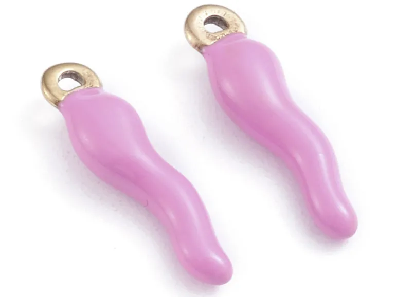 Breloque corne italienne en émail violet sur acier inoxydable 304 plaqué or
