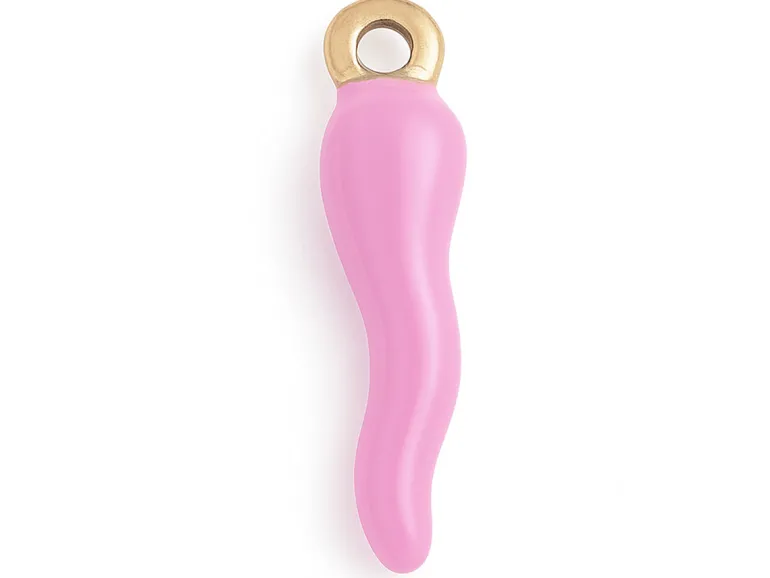 Breloque corne italienne en émail violet sur acier inoxydable 304 plaqué or