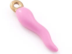 Breloque corne italienne en émail rose sur acier inoxydable 304 plaqué or