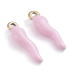 Breloque corne italienne en émail rose sur acier inoxydable 304 plaqué or