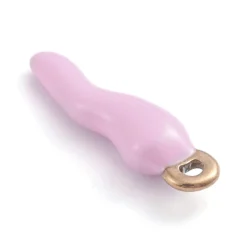 Breloque corne italienne en émail rose sur acier inoxydable 304 plaqué or