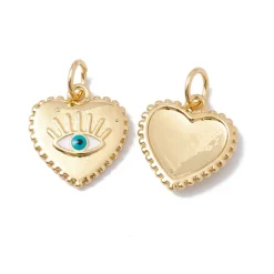 Breloque cœur doré œil turquoise plaqué or 18K