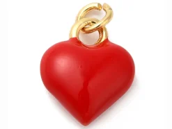 Breloque cœur émaillé rouge en laiton plaqué or 18 K