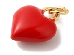 Breloque cœur émaillé rouge en laiton plaqué or 18 K