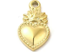 Breloque cœur sacré en acier inoxydable 304 plaqué or 14K