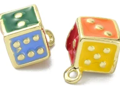 Breloque dé émaillé multicolore