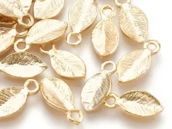 Breloque feuille - doré à l'or fin 18k - 10,5 mm