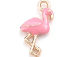 Breloque flamant rose émaillée rose en laiton doré – Touche tropicale pour bijoux DIY