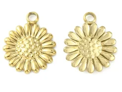breloque fleur en acier inoxydable 304 doré à l’or fin 14K