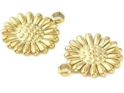 breloque fleur en acier inoxydable 304 doré à l’or fin 14K