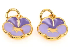 Breloque fleur émaillée lilas en laiton doré à l’or fin