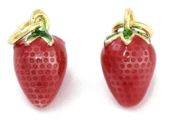 Breloque fraise émaillée en laiton doré à l’or fin