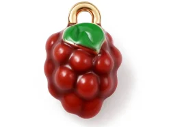Breloque grappe de framboises émaillée en laiton plaqué or 18K