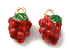 Breloque grappe de framboises émaillée en laiton plaqué or 18K
