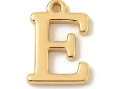 Breloque lettre E en laiton plaqué or 18 K