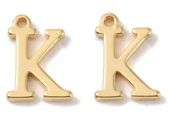 Breloque lettre K en laiton plaqué or 18 K