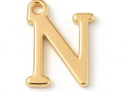 Breloque lettre N en laiton plaqué or 18 K