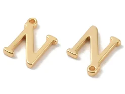Breloque lettre N en laiton plaqué or 18 K