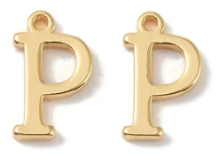 Breloque lettre P en laiton plaqué or 18 K