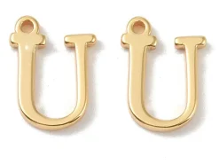Breloque lettre U en laiton plaqué or 18 K