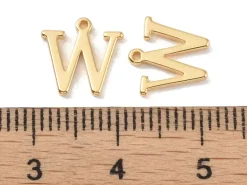 Breloque lettre W en laiton plaqué or 18 K