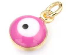Breloque émaillée et dorée à l'or fin - œil rose - 9,5 x 6,5 mm