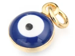 Breloque émaillée et dorée à l'or fin - œil bleu nuit - 9,5 x 6,5 mm