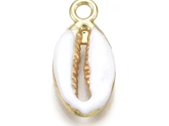 Breloque émaillée et dorée - Coquillage cauri blanc - 17 x 8,5 mm
