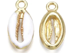 Breloque émaillée et dorée - Coquillage cauri blanc - 17 x 8,5 mm
