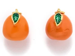 Breloque orange émaillée en laiton doré à l’or fin