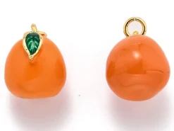 Breloque orange émaillée en laiton doré à l’or fin