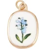 Breloque ovale fleur bleue - laiton doré clair