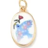 Breloque ovale motif oiseau imprimée - laiton doré