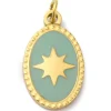 Breloque ovale vert océan avec étoile - doré or fin 18K
