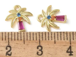 Breloque palmier strass - laiton doré à l’or fin