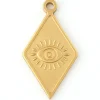Breloque pendentif losange avec œil en acier inoxydable 304 doré à l’or fin 18K