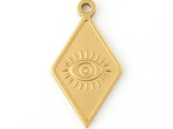 Breloque pendentif losange avec œil en acier inoxydable 304 doré à l’or fin 18K