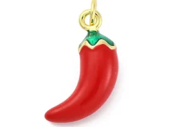 Breloque piment émaillé en laiton plaqué or 18 K
