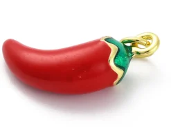 Breloque piment émaillé en laiton plaqué or 18 K